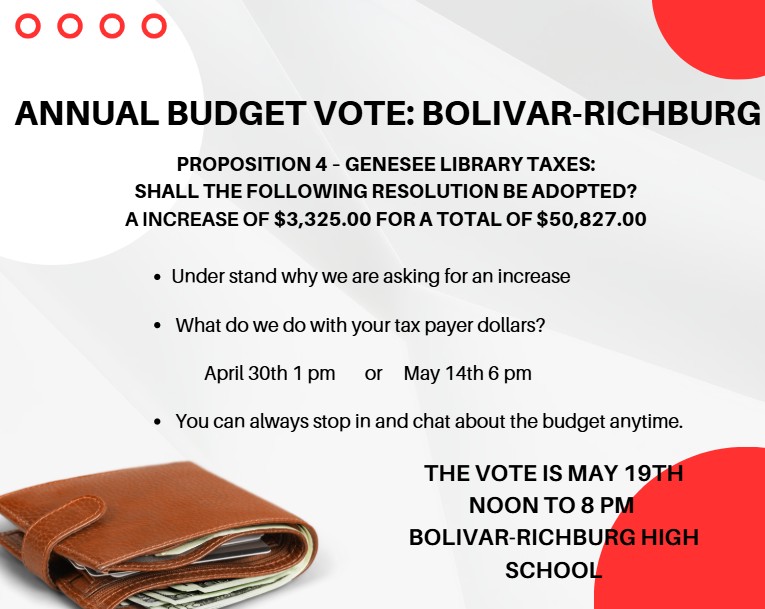 School Vote May 19, 2025. Noon - 8 PM. Bolivar-Richburg School Disctrict